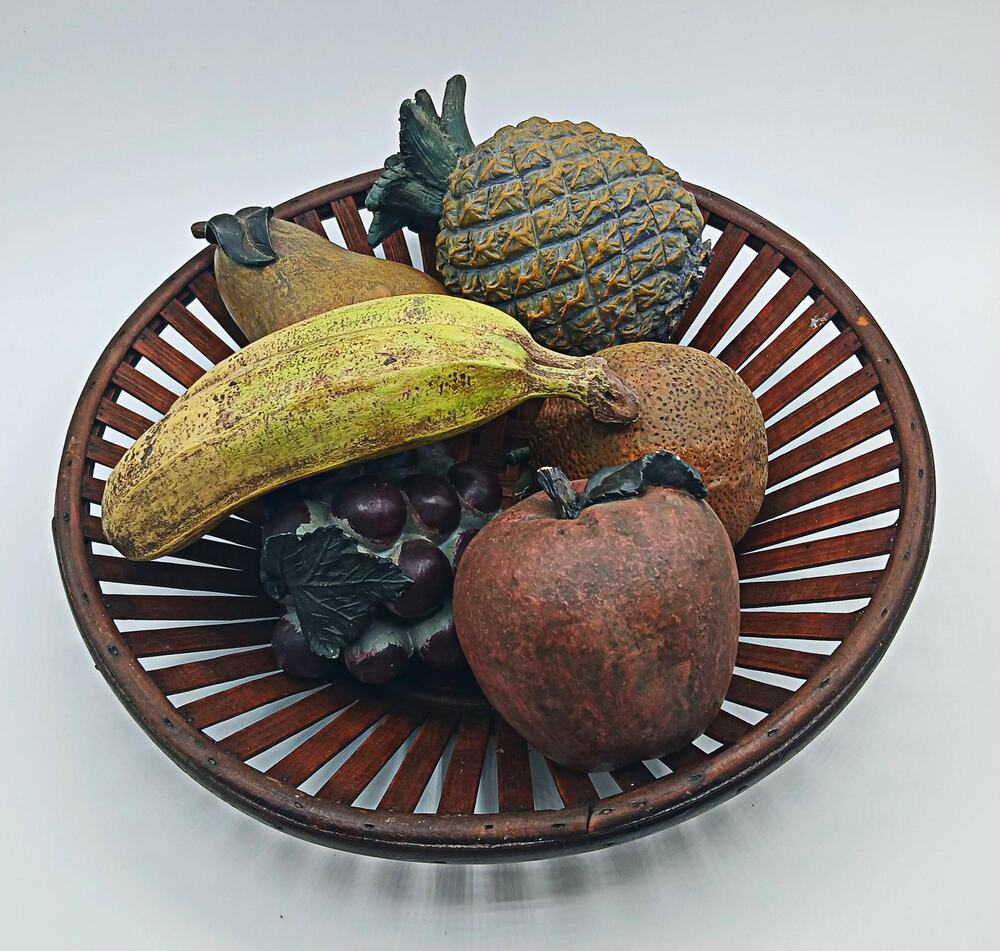 Vintage Wood Bowl filled with Rustic Resin Fruit